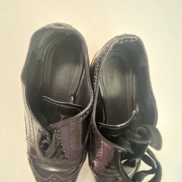 PRADA Wave Sole Black Wingtip Shoes 1E935G Size 36.5 US 6.5 Women 's Platform - Picture 12 of 14